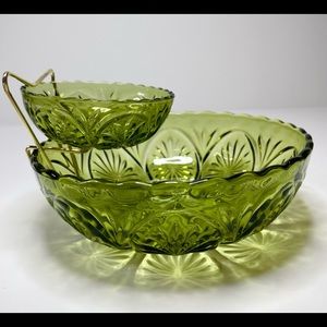 Anchor Hocking Chip Dip Set Medallion Green Avocado - 3pcs